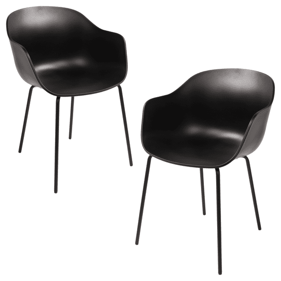 Furnish Theory Curve-K ML Indoor/Outdoor Dining Armchairs Arm Chairs w/ Black Glass Fiber-Reinforced Polypropylene Shell & Black Powder-Coated Steel Legs (Set of 2)