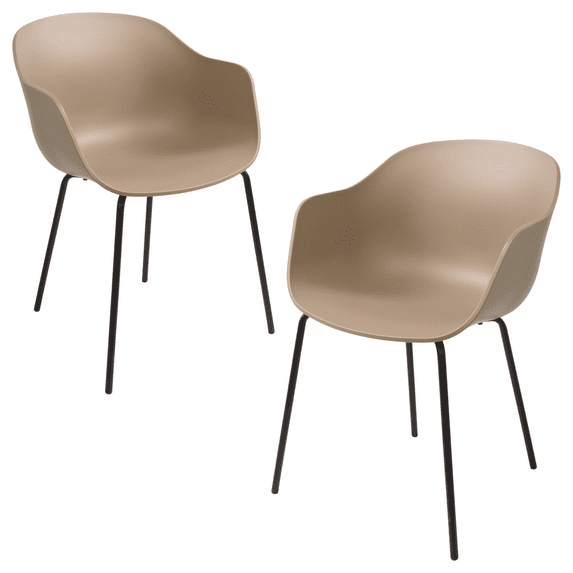 Furnish Theory Curve-K ML Indoor/Outdoor Dining Armchairs Arm Chairs w/ Taupe Glass Fiber-Reinforced Polypropylene Shell & Black Powder-Coated Steel Legs (Set of 2)