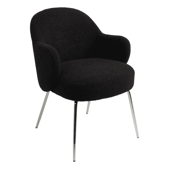 Furnish Theory Nordic Comfort Dining Armchair Arm Chair w/ Obsidian Black Boucle Fabric & Chrome-Plated Steel Legs (Designed in Denmark)