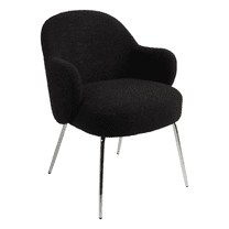 Furnish Theory Nordic Comfort Dining Armchair Arm Chair w/ Obsidian Black Boucle Fabric & Chrome-Plated Steel Legs (Designed in Denmark)