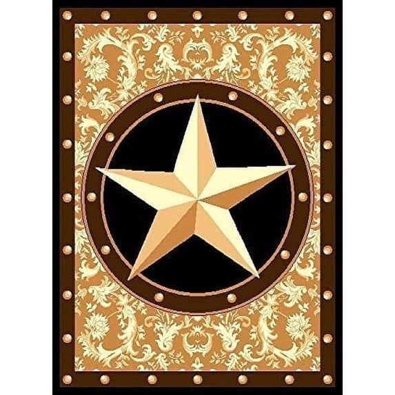 Furnish my Place 626 Star Gold Texas Western Star Decor Cowboy Area Rug Stain Resistant, Latex Backed Rugs, Gold (9'x13')