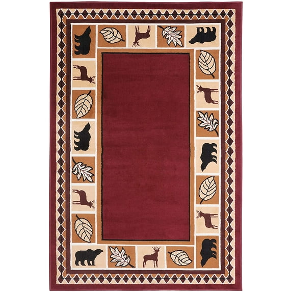 Furnish my Place 631 Burgundy 3 PCS Wildlife Bear Rustic Moose Decor Lodge Cabin Area Rug, Elegant and Durable Mat, Burgundy