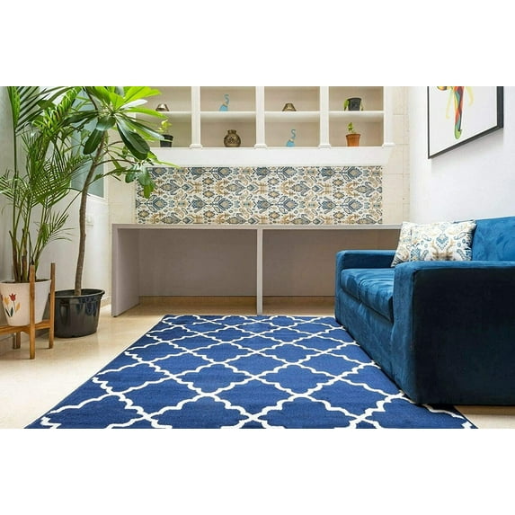 Furnish my Place Contemporary Trellis Modern Geometric Area Rug, Red 635, Blue