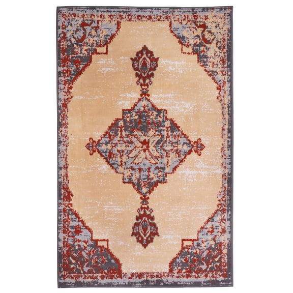 Furnishmyplace Furnish My Place Distressed Area Rug - Beige, Indoor Border Design Rug 2'x4'