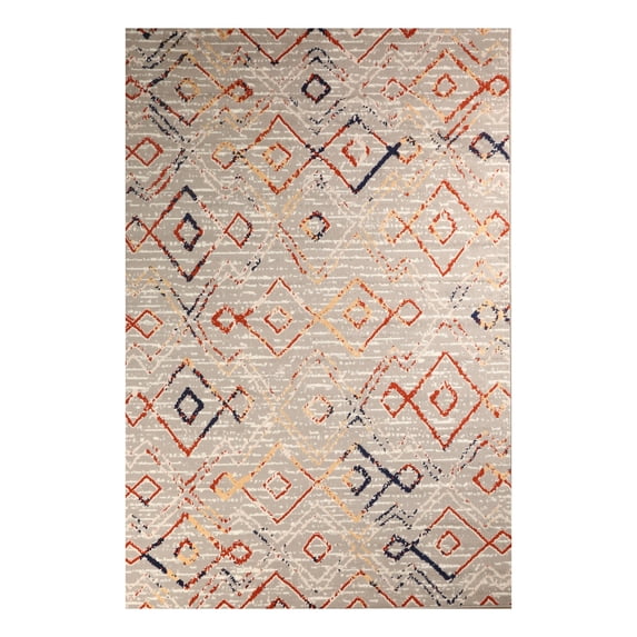 Furnishmyplace Furnish My Place Geometric Print Rug - Light Grey, Moroccan Rug 3'6"x5'6"