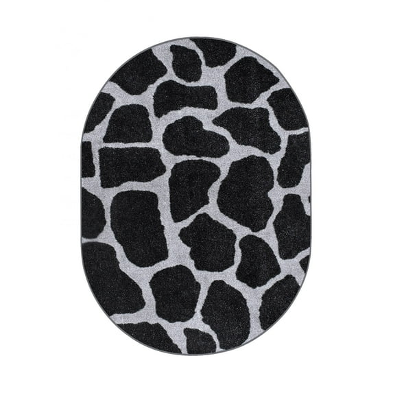 Furnishmyplace Giraffe Black Grey Area Rug for Living Room, Dining Room, Kids 3' x 5' Oval - Natural/Criss Cross