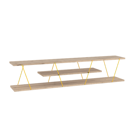Furnishome Store Tars Mid Century Modern TV Stand, 56 Inch Open Storage, Oak/Yellow