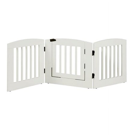 Furniture 24 in. Ruffluv 3 Panel Expansion Pet Gate with Door Medium - White