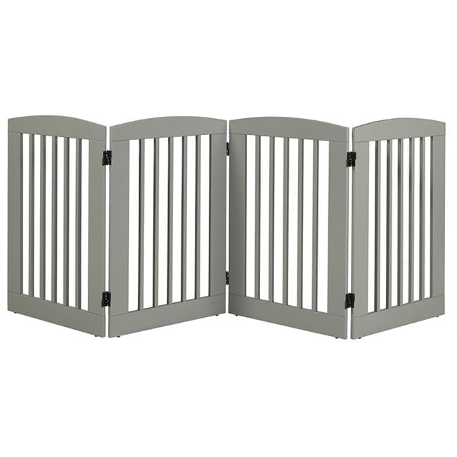 Gray 36" Solid Wood Freestanding Pet Gate with Swinging Door