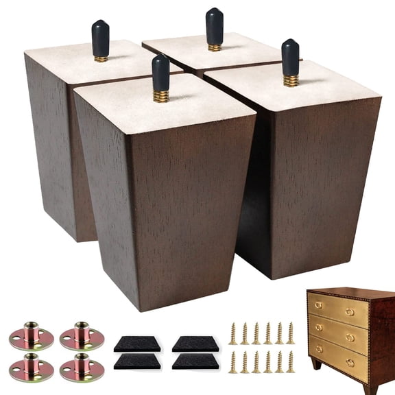 Furniture 4sets 4inch Dark Brown Square Wood Replacement