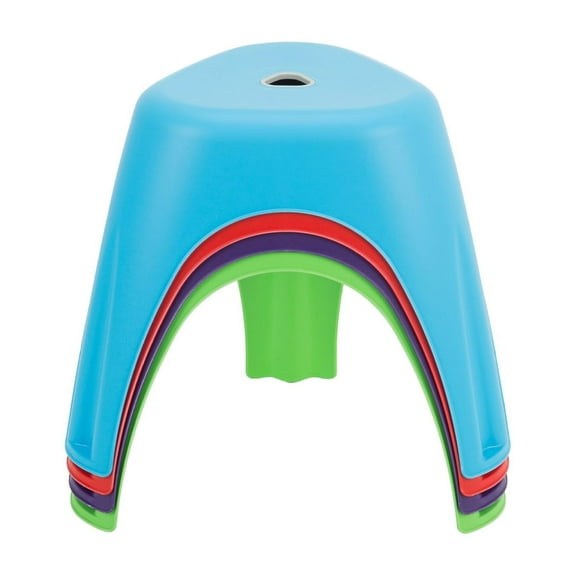 Furniture Assorted Indoor/Outdoor Plastic Stack Stool, Blue, Green, Red, (Pack of 4)