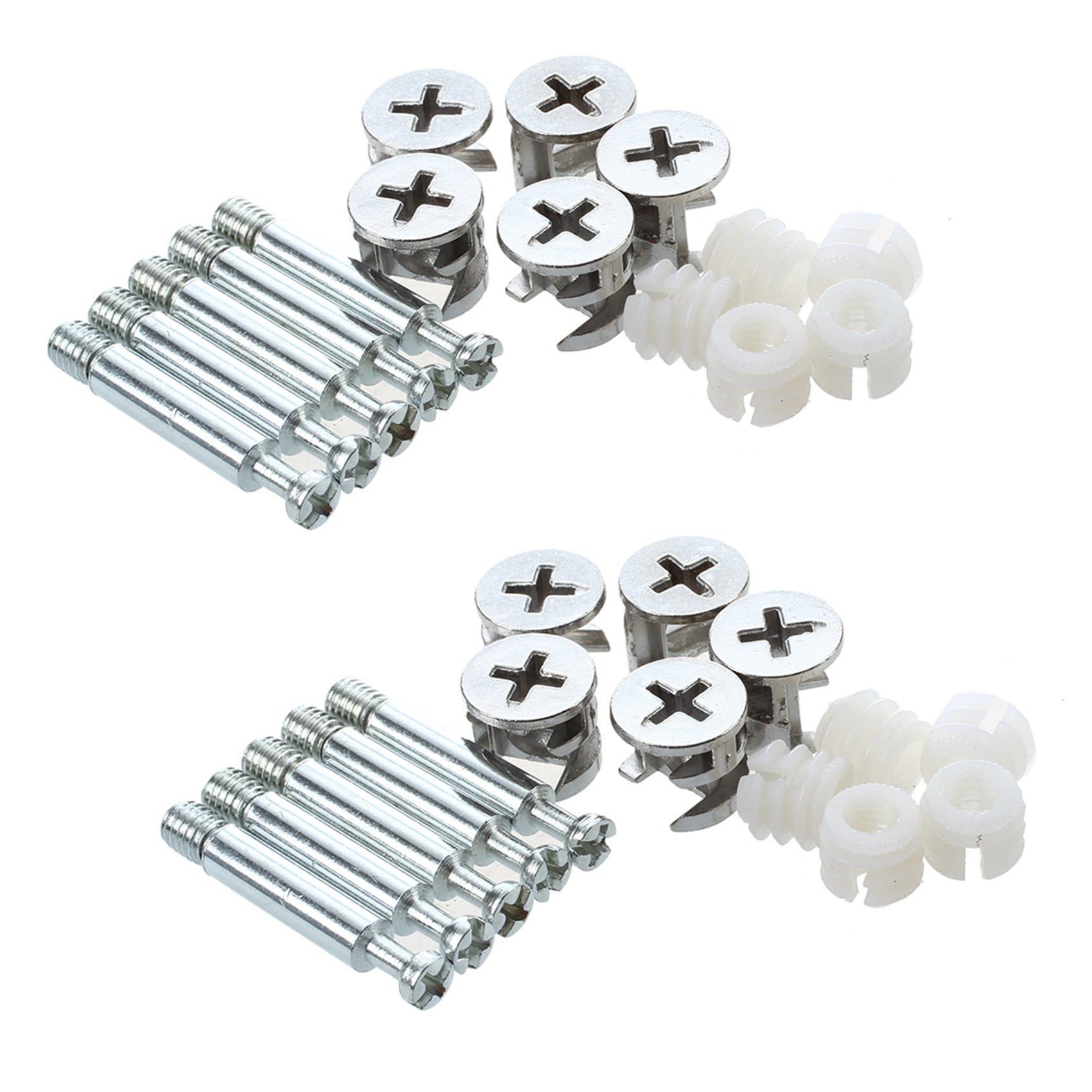 10-Pack Furniture Cam Fitting Set – Zinc Alloy Cams With Dowels & Pre-Inserted Nuts, Nickel-Plated For Cabinets