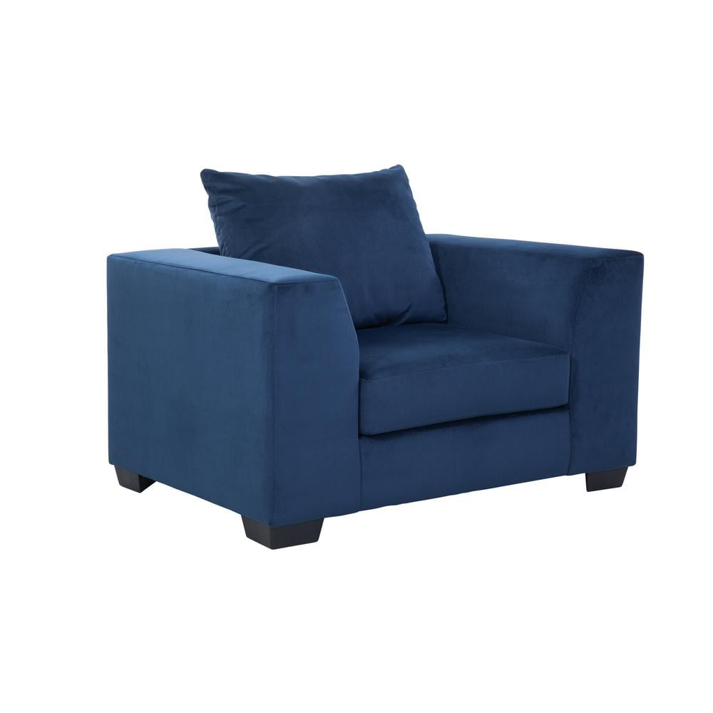 Blue Microfiber Oversized Accent Chair with Wood Legs