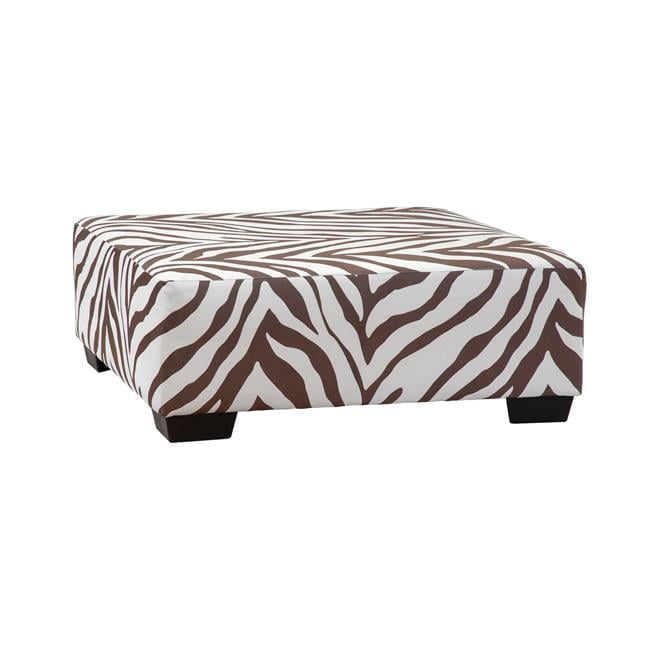 Brown and White Zebra Print Upholstered Square Ottoman