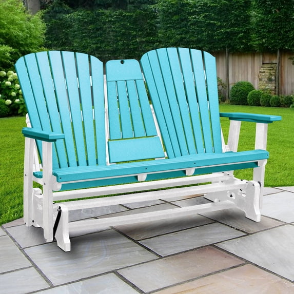 Furniture Classics Model 524ARW Two Seat Fan Back Glider with Drop Down Table/Cup Holder in Aruba Blue with White Base