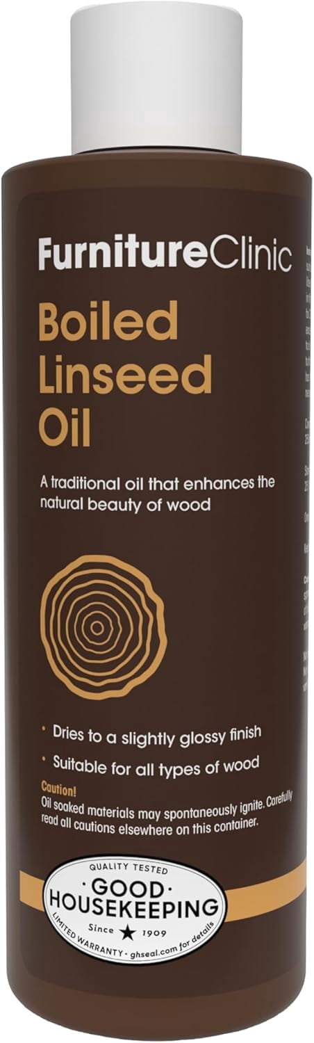 Furniture Clinic Boiled Linseed Oil | 250ml / 8.5 Fl Oz | Refined Oil for Wood Furniture, Stone & Metal | Fast Drying Glossy Finish | Restore & Protect | for Tables, Cabinets, Handles, & More
