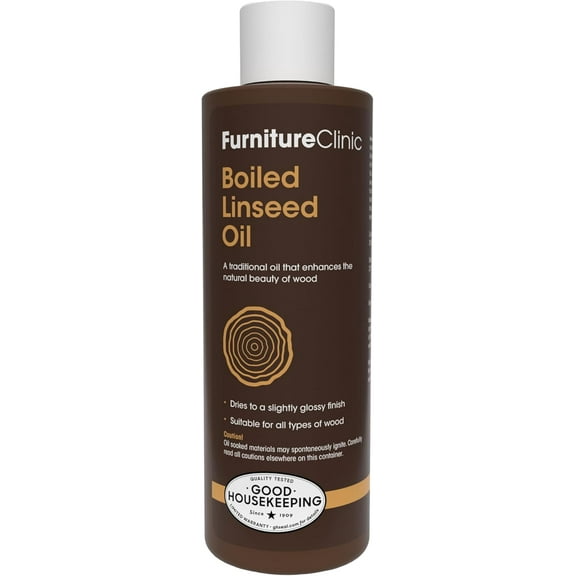 Furniture Clinic Boiled Linseed Oil | 250ml / 8.5 Fl Oz | Refined Oil for Wood Furniture, Stone & Metal | Fast Drying Glossy Finish | Restore & Protect | for Tables, Cabinets, Handles, & More