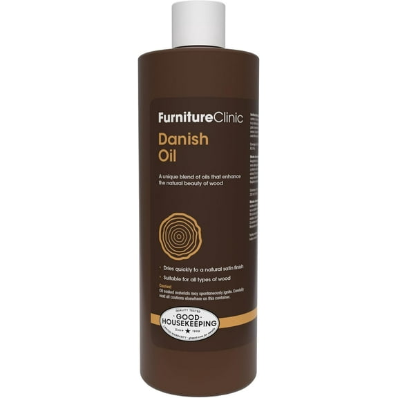 Furniture Clinic Danish Oil | Wood Care for Interior & Exterior Furniture | Restore, Seal & Protect Oak, Pine, Teak & More | Non-Toxic Natural Satin Finish | Repels Water, Stains, Dirt | 17oz/500ml