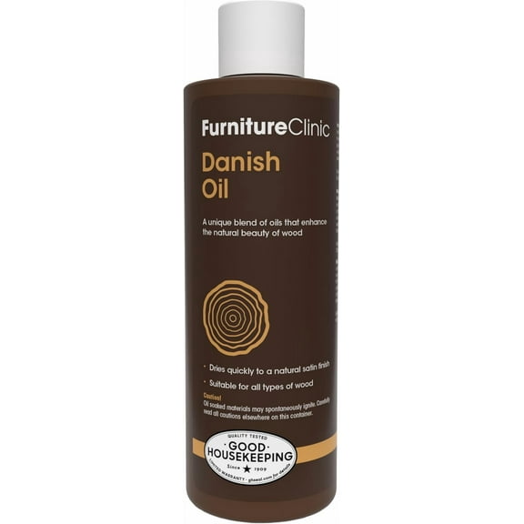 Furniture Clinic Danish Oil | Wood Care for Interior & Exterior Furniture | Restore, Seal & Protect Oak, Pine, Teak & More | Non-Toxic Natural Satin Finish | Repels Water, Stains, Dirt | 8.5oz/250ml