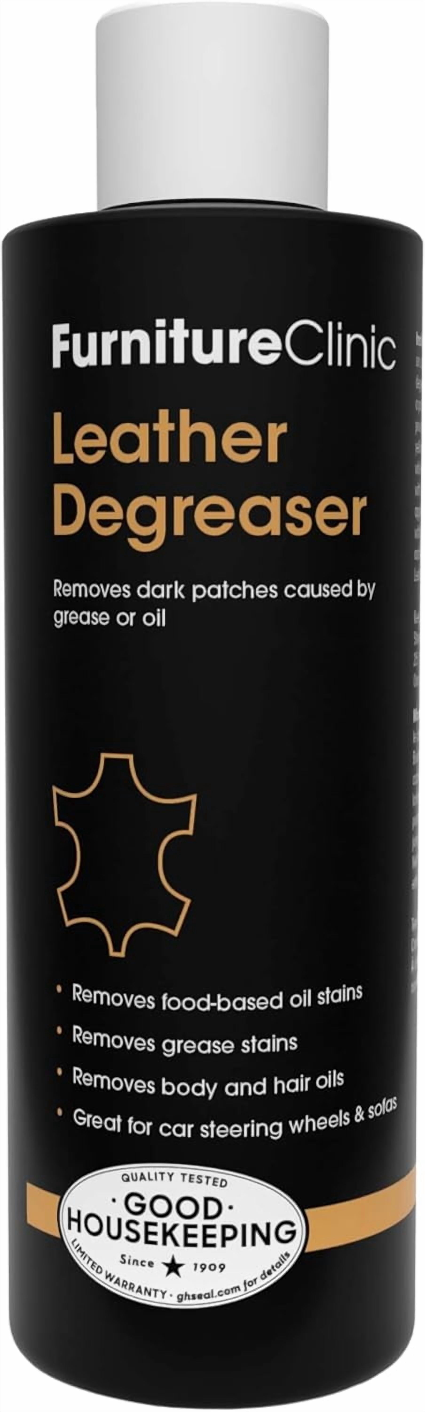 Furniture Clinic Leather Degreaser | Professional Oil & Grease Stain Remover | Use on Furniture, Car Seats, Shoes, Couches, Sofas, & Chairs | Leather Care Cleaning Solution | 8.5oz/250ml