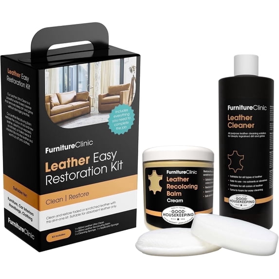Furniture Clinic Leather Easy Restoration Kit | with Leather Recoloring Balm, Cleaner, Sponge, and Cloth | Leather Repair Kit for Scratched and Faded Furniture (Cream)