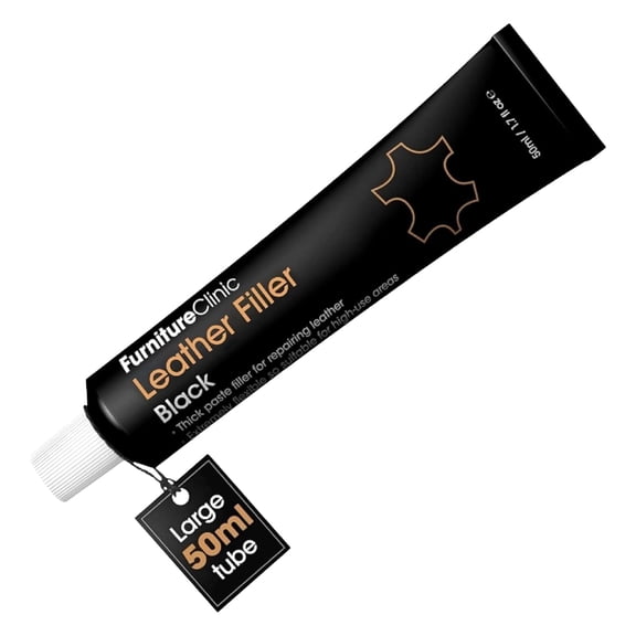 Furniture Clinic Leather Repair Filler (Black) - Professional Leather Filler Compound for Restoring Holes, Scuffs, Scratches, Cracks, and Tears in Furniture, Car Seats, Sofas & More - 50ml