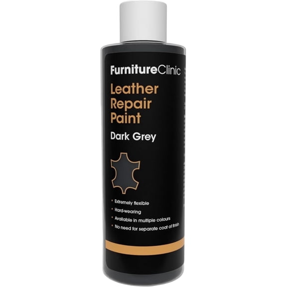 Furniture Clinic Leather Repair Paint | 2-in-1 Seal and Color | Use on Scratches, Tears, and Holes in Car Seats, Furniture | Quick and Easy Leather Repair Kit for Furniture (Dark Grey, 250ml / 8.5oz)