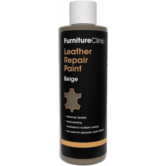 Furniture Clinic Leather Repair Paint | 2-in-1 Seal and Color | Use on Scratches, Tears, and Holes in Car Seats, Furniture | Quick and Easy Leather Repair Kit for Furniture (Beige, 500ml / 17oz)