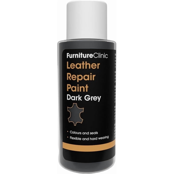 Furniture Clinic Leather Repair Paint | 2-in-1 Seal and Color | Use on Scratches, Tears, and Holes in Car Seats, Furniture | Quick and Easy Leather Repair Kit for Furniture (Dark Grey, 50ml / 1.7oz)