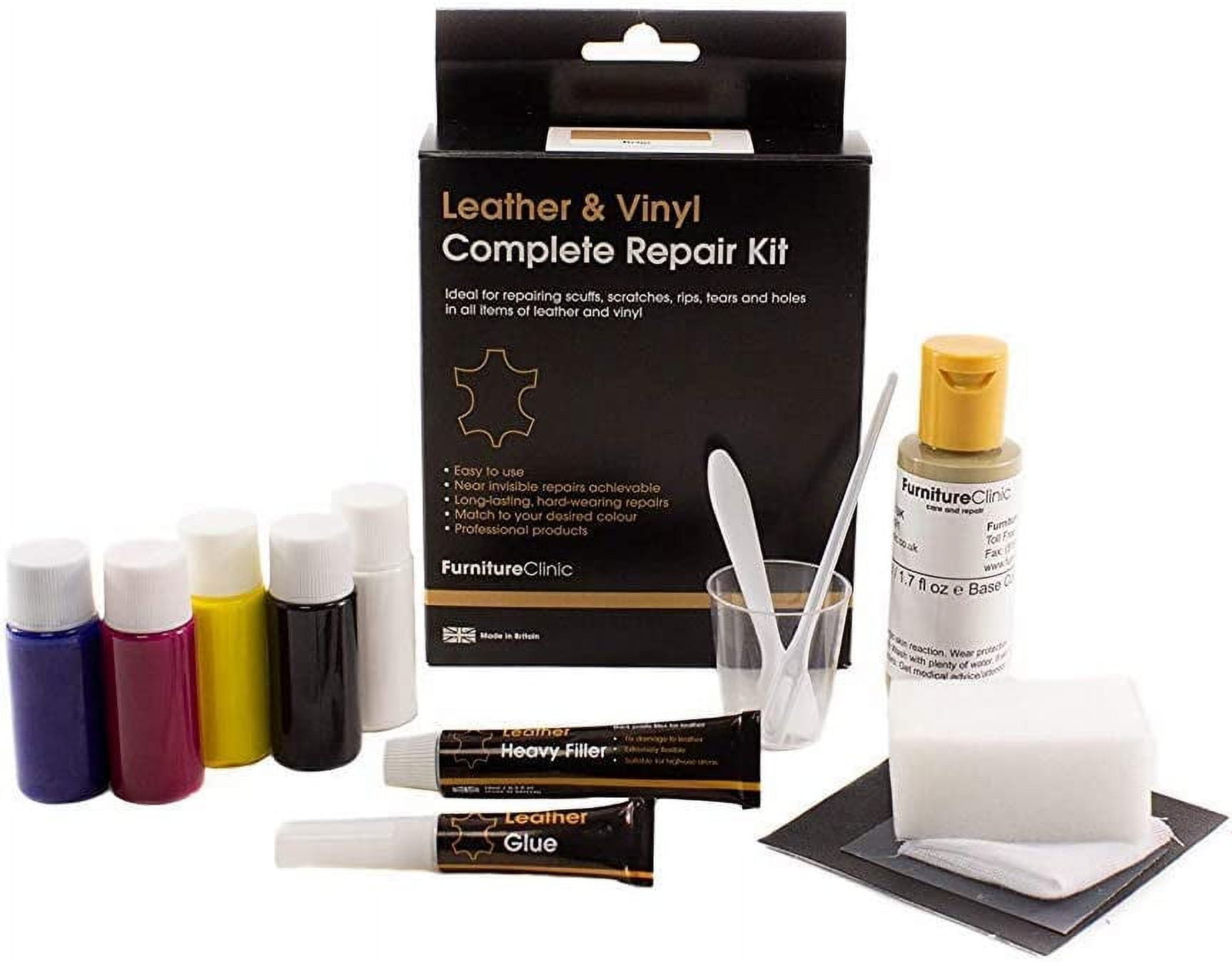 Furniture Clinic Leather & Vinyl Complete Repair Kit | Leather Repair Kit  for Couches, Car Seats & Furniture | Quickly Repair Rips, Holes, Tears 