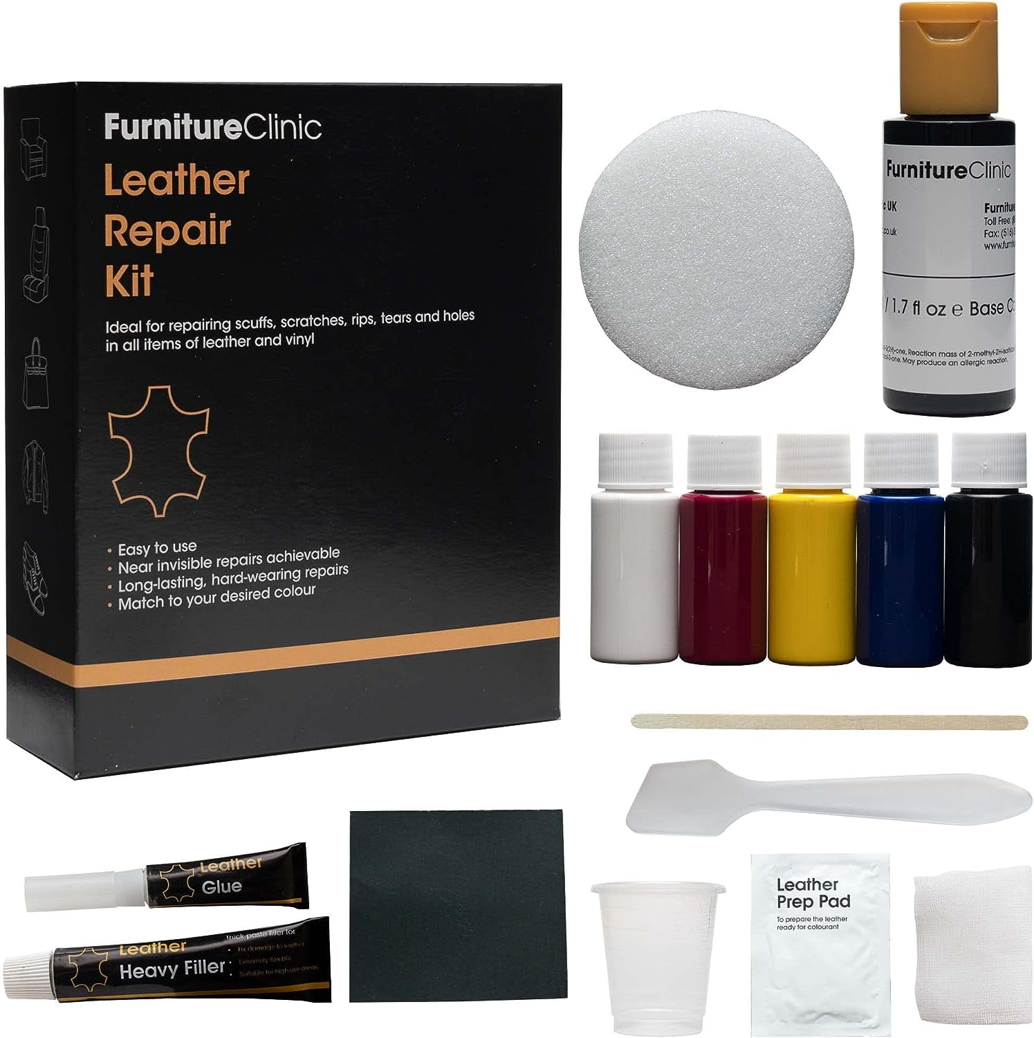 DARK BLUE Leather Repair Kit for holes, tears, scratches, burns, damage etc