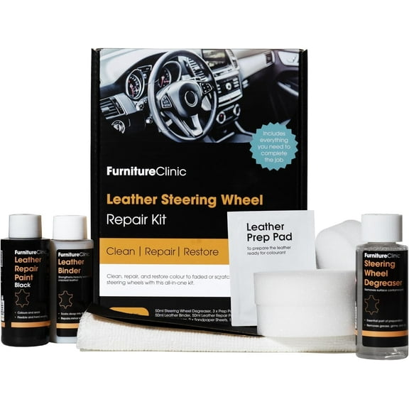 Furniture Clinic Leather Steering Wheel Repair Kit | Kit to Repair Tears, Scuffs, & Scratches on Leather Steering Wheels