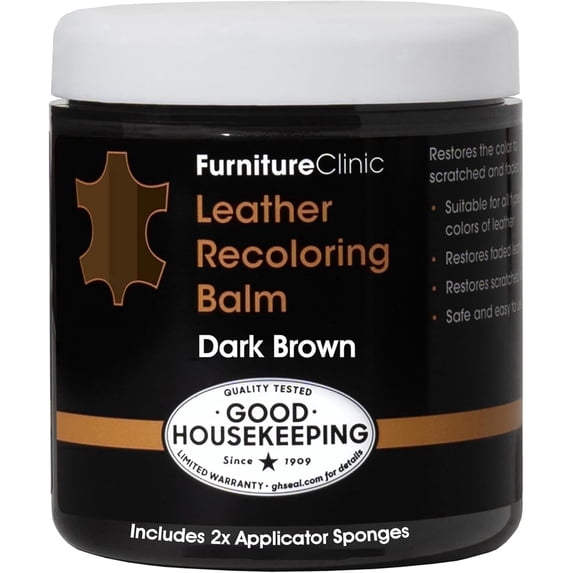 The Original Leather Recoloring Balm by Furniture Clinic - Dark Brown Leather Dye for Furniture, Couches & Car Seats - Restore Scratched, Faded, & Damaged Surfaces