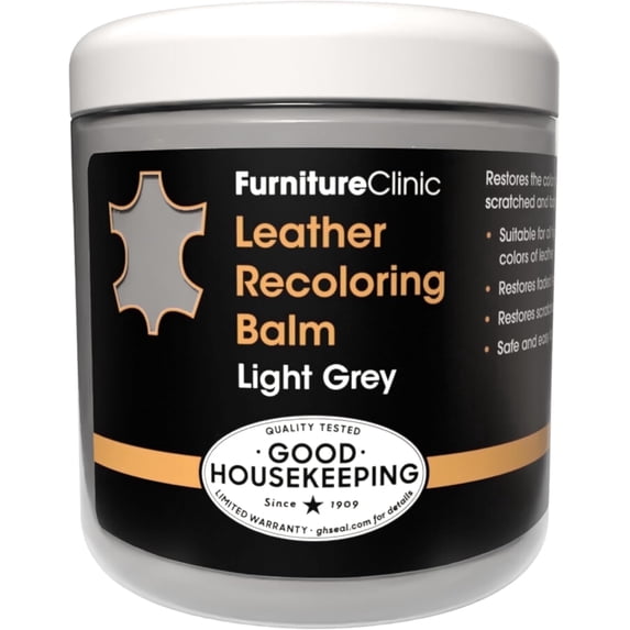 The Original Leather Recoloring Balm by Furniture Clinic - Light Grey Leather Dye for Furniture, Couches & Car Seats - Restore Scratched, Faded, & Damaged Surfaces