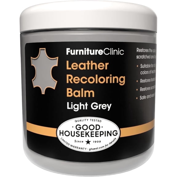 The Original Leather Recoloring Balm by Furniture Clinic - Light Grey Leather Dye for Furniture, Couches & Car Seats - Restore Scratched, Faded, & Damaged Surfaces