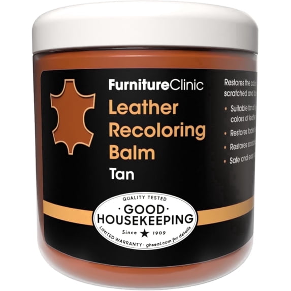 The Original Leather Recoloring Balm by Furniture Clinic - Tan Leather Dye for Furniture, Couches & Car Seats - Restore Scratched, Faded, & Damaged Surfaces
