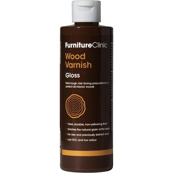 Furniture Clinic Wood Varnish | Gloss | Polyurethane Waterproof Coating | Water Based Clear Coat | Wood Sealer for Indoor & Outdoor Furniture | Perfect for Chairs, Tables, Cabinets | 250ml / 8.5 Oz