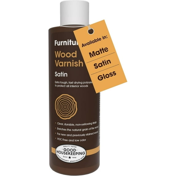 Furniture Clinic Wood Varnish | Satin | Polyurethane Waterproof Coating | Water Based Clear Coat | Wood Sealer for Indoor & Outdoor Furniture | Perfect for Chairs, Tables, Cabinets | 250ml / 8.5 Oz