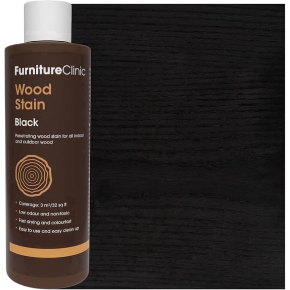 Furniture Clinic Wood Stain | Black | Water Based | Fast Drying, Low Odor, & Non-Toxic | For Indoor & Outdoor Furniture and More | Multiple Finishes | (8.5oz / 250ml)