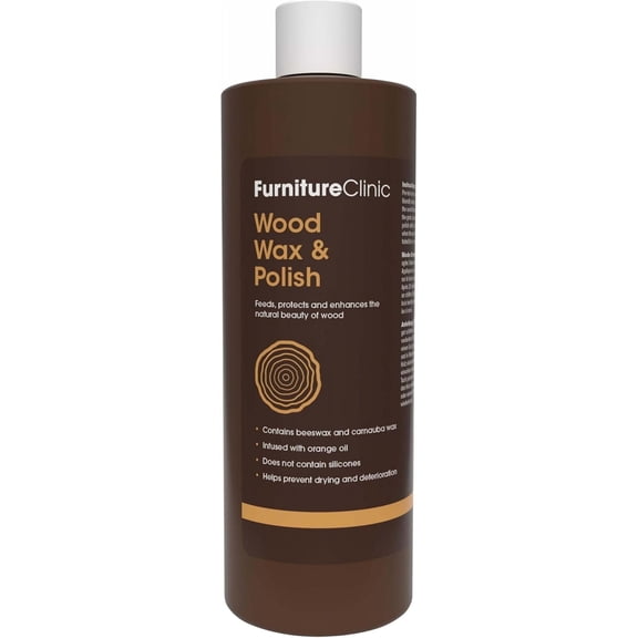 Furniture Clinic Wood Wax & Polish | Clean, Nourish & Protect Wood Furniture & Kitchen Cabinets from Dryness & Scratches | Orange Oil & Beeswax | Use on Treated & Untreated Surfaces (17oz / 500ml)