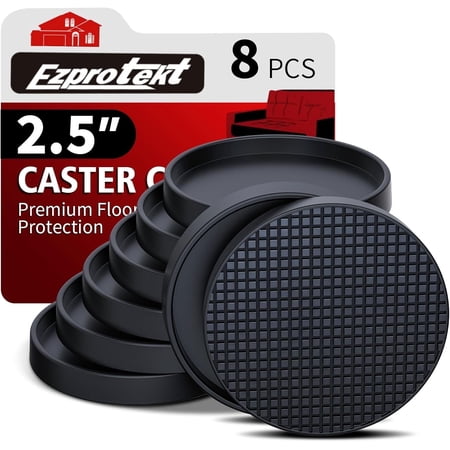 Furniture Coasters - 2.5” Non Slip Furniture Pads for Hardwoods Floors, 8 PCS Round Rubber Non Skid Furniture Caster Cups, Anti Slide Furniture Feet Floor Protectors for Bed Couch Stoppers (Black)