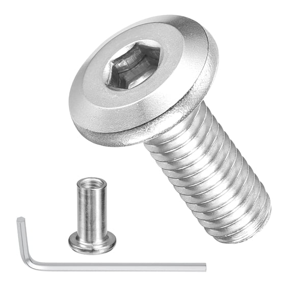 Furniture Connector Bolt Cap Nut Kit with Wrench(M6-1x16mm) 50Pcs, Connector Bolts M6 Countersunk Screw Barrel Nuts Binding Screws, for Chair Cabinet Bed, Silver
