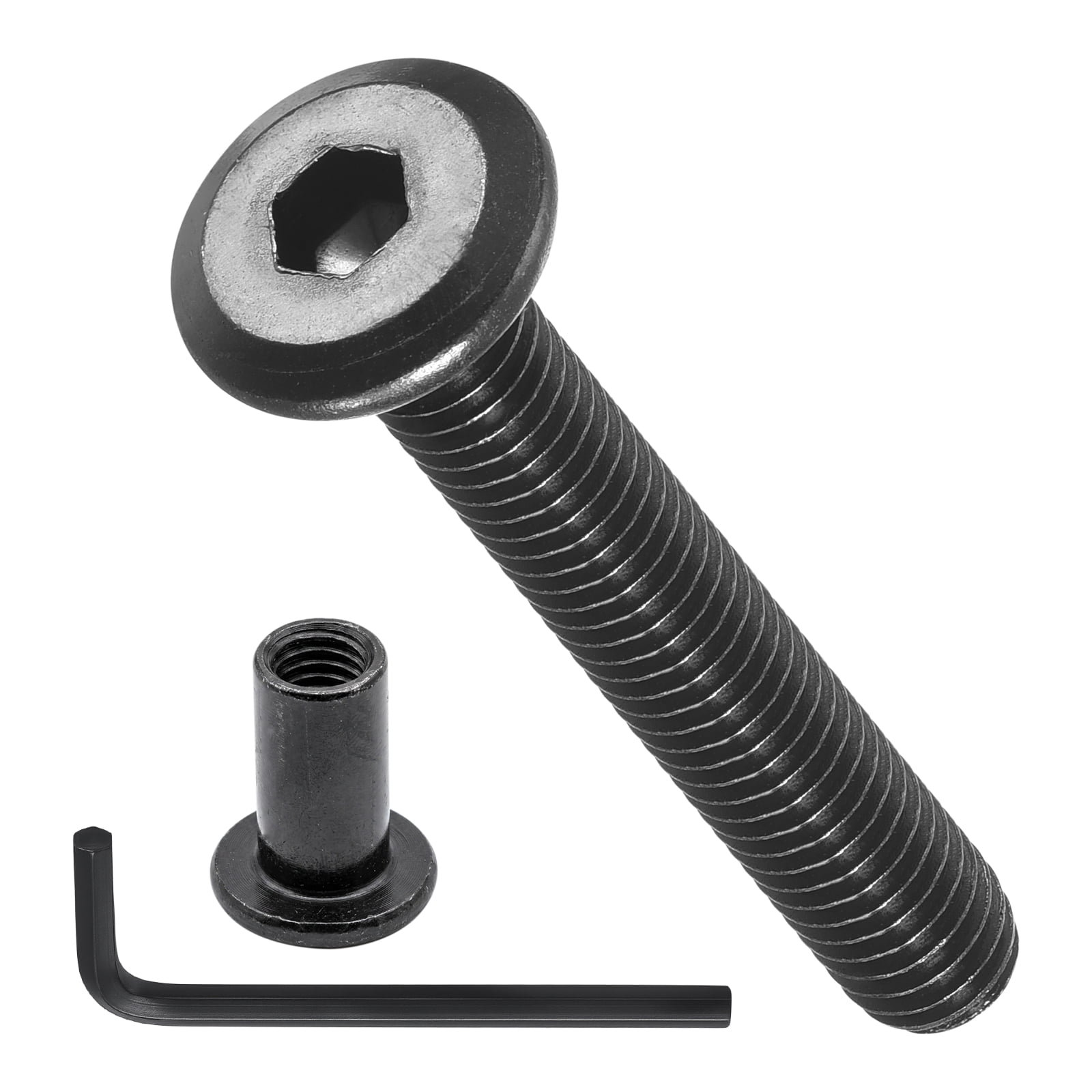 Furniture Connector Bolt Cap Nut Kit with Wrench(M6-1x40mm) 100Pcs, Connector Bolts M6 Countersunk Screw Barrel Nuts Binding Screws, for Chair Cabinet Bed, Black