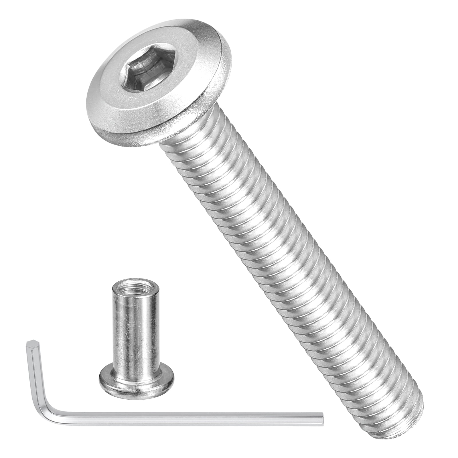 Furniture Connector Bolt Cap Nut Kit with Wrench(M6-1x40mm) 50Pcs, Connector Bolts M6 Countersunk Screw Barrel Nuts Binding Screws, for Chair Cabinet Bed, Silver
