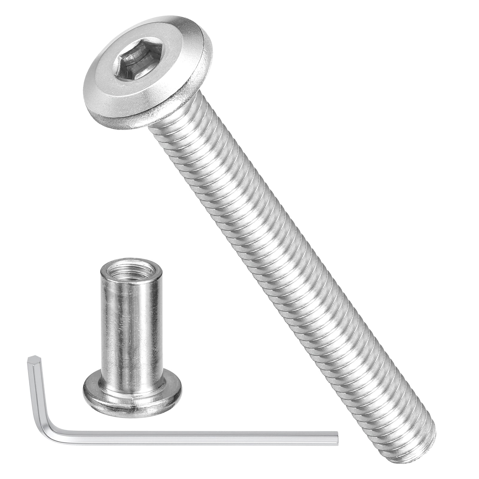 Furniture Connector Bolt Cap Nut Kit with Wrench(M6-1x50mm) 50Pcs, Connector Bolts M6 Countersunk Screw Barrel Nuts Binding Screws, for Chair Cabinet Bed, Silver