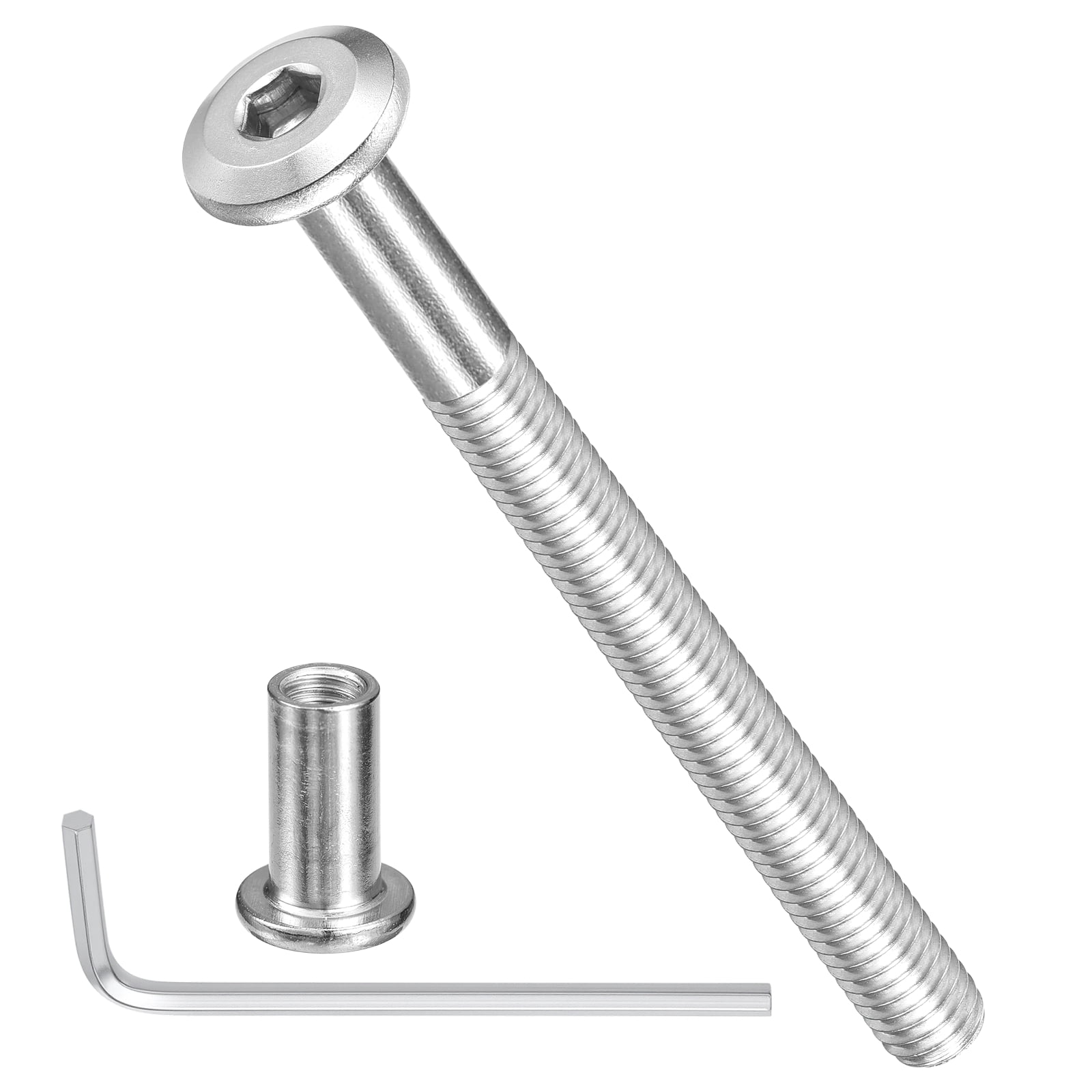 Furniture Connector Bolt Cap Nut Kit with Wrench(M6-1x70mm) 50Pcs, Connector Bolts M6 Countersunk Screw Barrel Nuts Binding Screws, for Chair Cabinet Bed, Silver