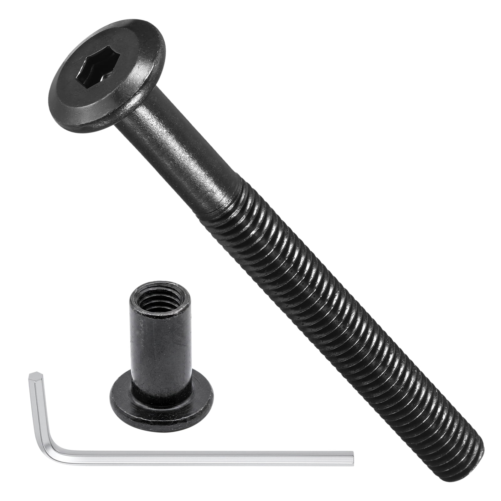 Furniture Connector Bolt Cap Nut Kit with Wrench(M6-1x80mm) 24Pcs, Connector Bolts M6 Countersunk Screw Barrel Nuts Binding Screws, for Chair Cabinet Bed, Black