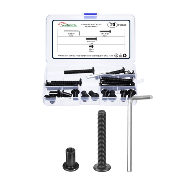 Furniture Connector Bolt Cap Nut Kit with Wrench(M6-1x80mm) 24Pcs, Connector Bolts M6 Countersunk Screw Barrel Nuts Binding Screws, for Chair Cabinet Bed, Black