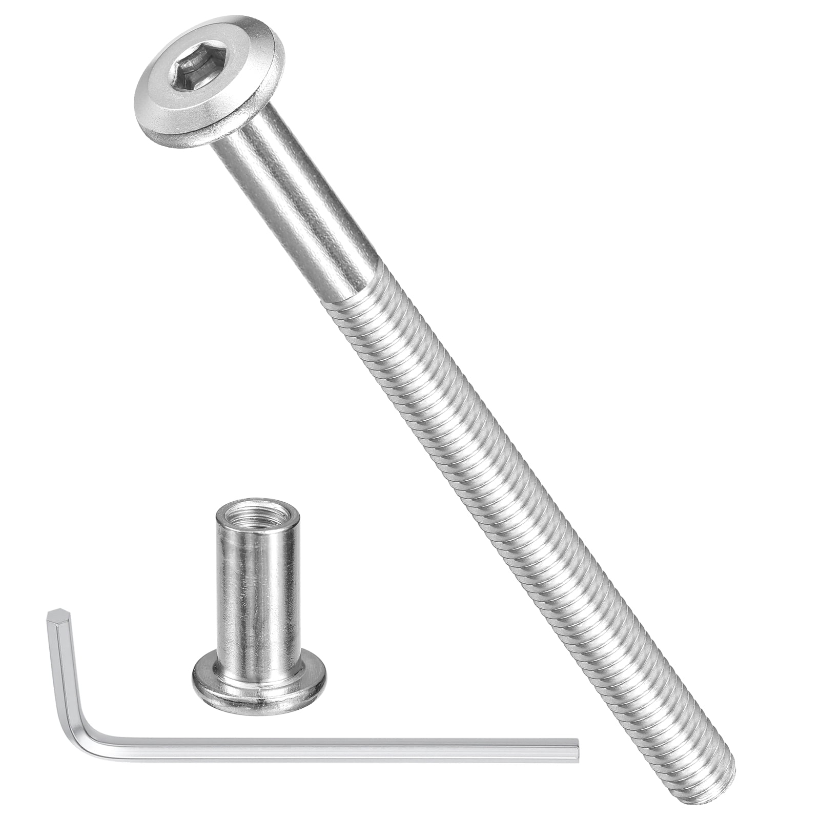 Furniture Connector Bolt Cap Nut Kit with Wrench(M6-1x80mm) 50Pcs, Connector Bolts M6 Countersunk Screw Barrel Nuts Binding Screws, for Chair Cabinet Bed, Silver