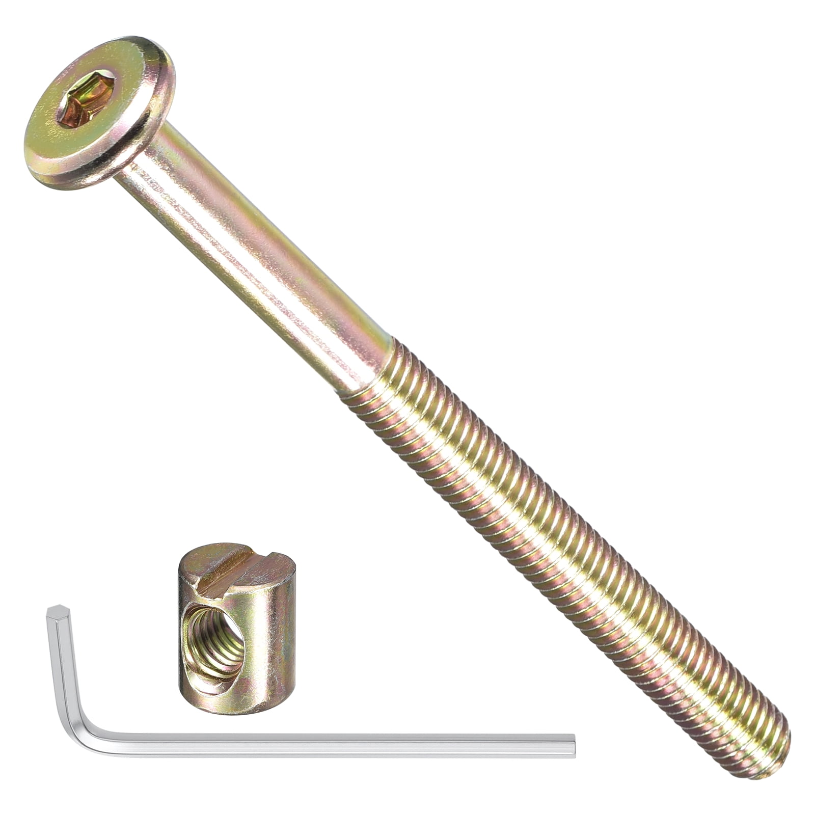 Furniture Connector Bolt Cap Nut Kit with Wrench(M8-1.25x100mm) 20Pcs, Connector Bolt M8 Countersunk Screw Barrel Nuts Binding Screws, for Chair Cabinet Bed, Yellow